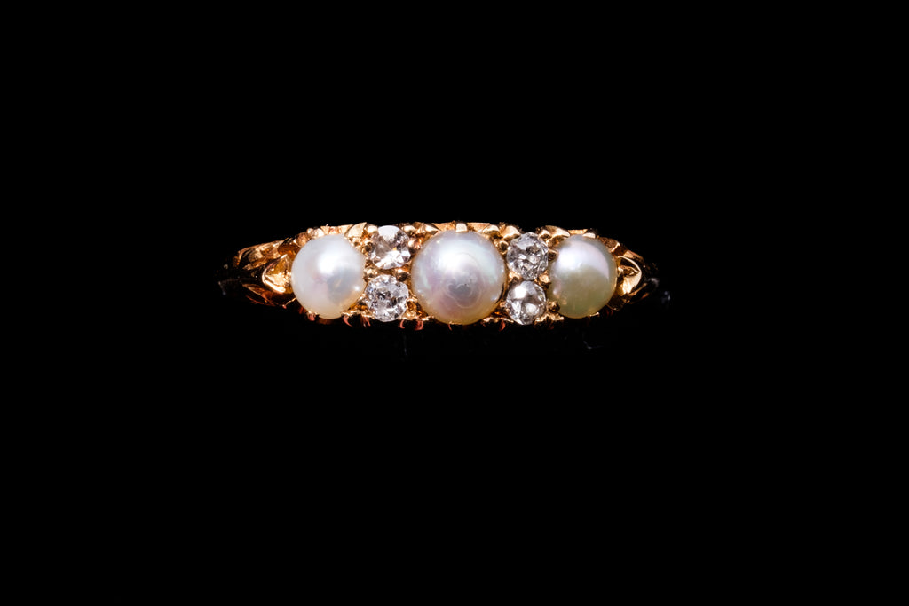 Edwardian Gold, Seed Pearls and Diamond Ring.