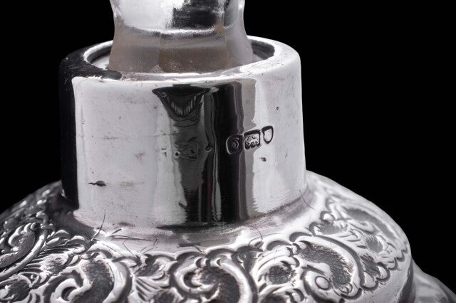 Victorian Sterling Silver Collared Perfume Bottle.