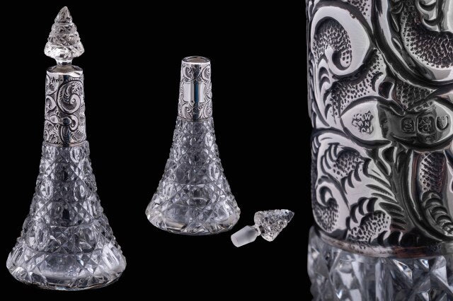 Victorian Sterling Silver Collared Perfume Bottle.