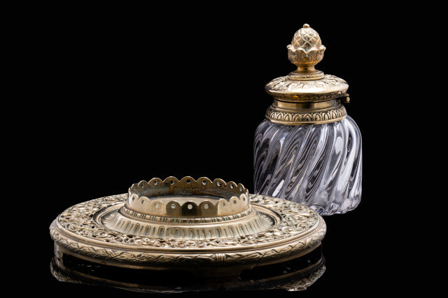 Victorian Gilt Bronze Stand and Glass Inkwell.