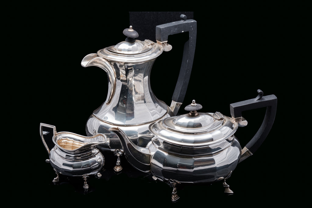 Edwardian Sterling Silver Teapot, Coffee Pot and Creamer.