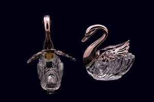 Mid Century Swan Salt Cellar in Sterling Silver and Crystal.