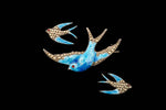Mid Century Sterling Silver and Enamel Bluebird Brooch and Earrings.