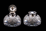 Edwardian Glass Inkwell with Sterling Silver Overlay.