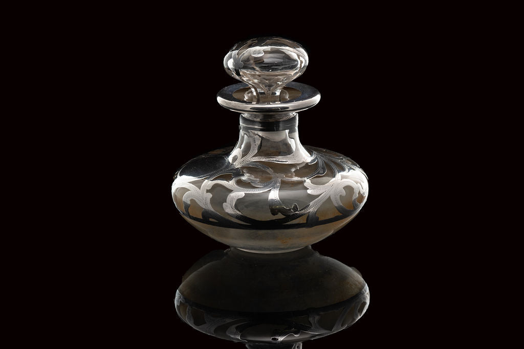 Edwardian Sterling Silver Overlay Perfume Bottle.