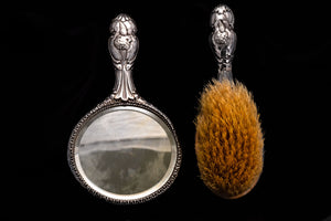 Victorian Sterling Silver Cherub Brush and Mirror Set.