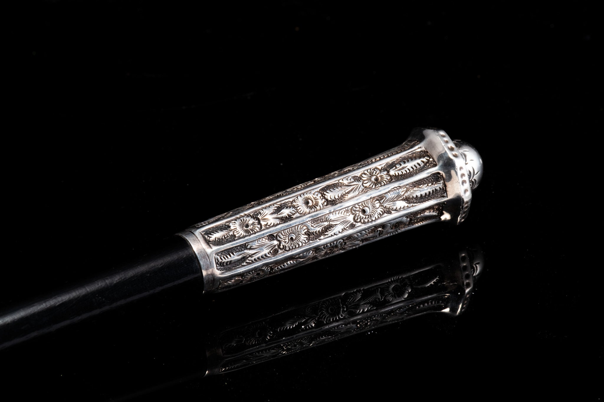 Victorian Conductor's Ebony Baton with Sterling Silver Banding.