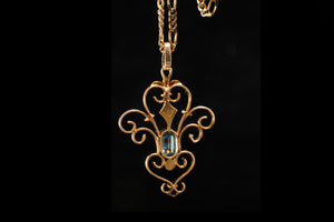 Edwardian Gold, Aquamarine and Seed Pearl Lavalier.