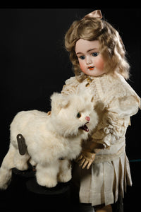 Simon & Halbig Antique Porcelain Doll with Windup Toy Cat.  SOLD