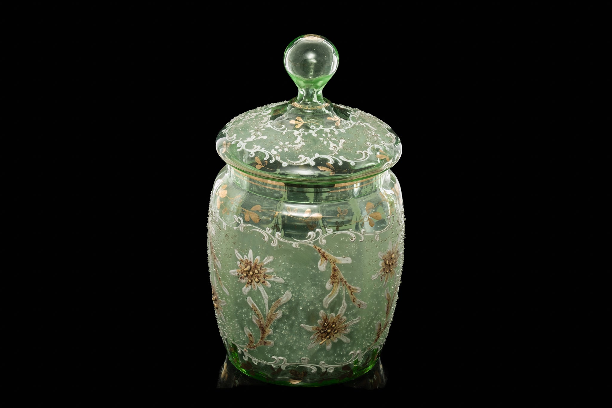 Victorian Biscuit Barrel Hand Enamelled and Contains Uranium.