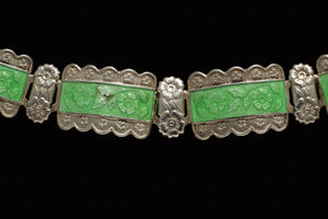 Art Deco Sterling Silver and Green Enamel Bracelet.