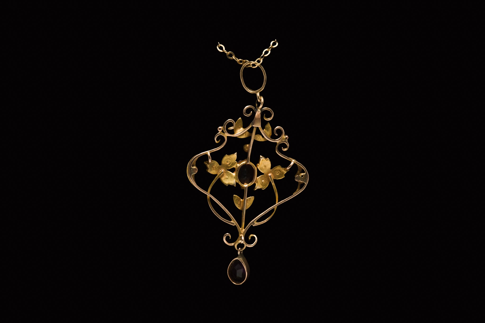 Victorian Gold, Amethyst and Seed Pearl Lavalier/Pendant.