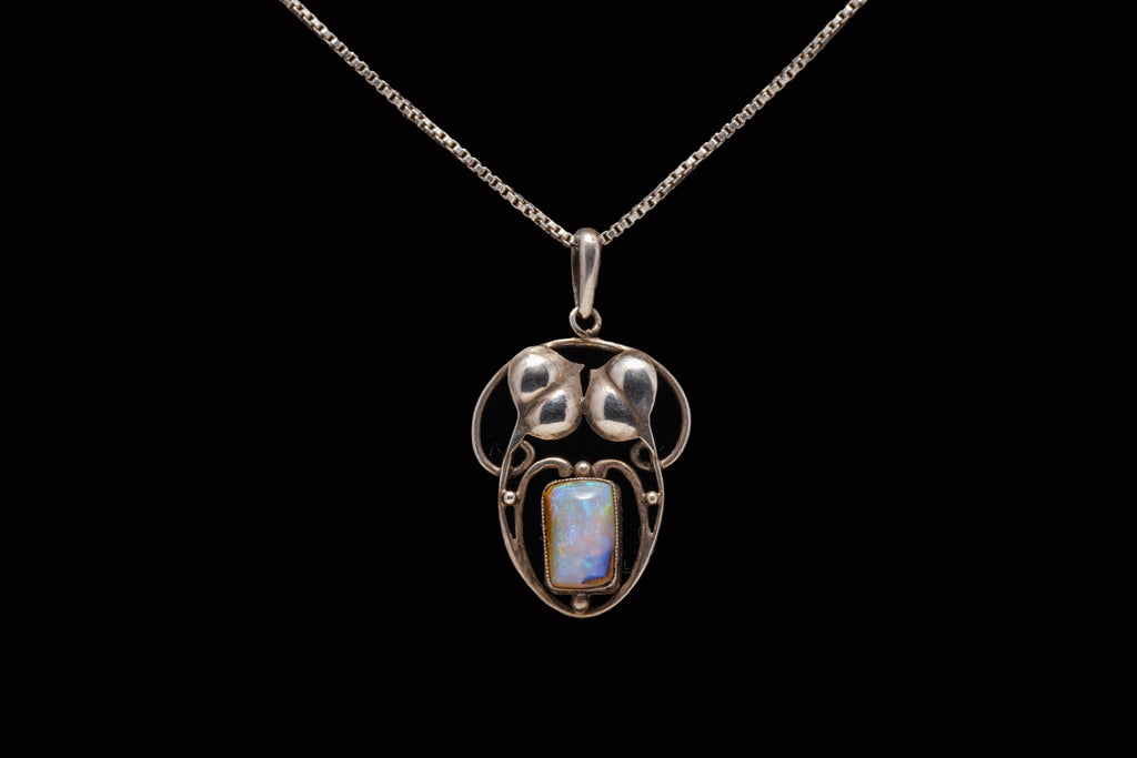 Art Nouveau Sterling Silver and Opal Pendant.