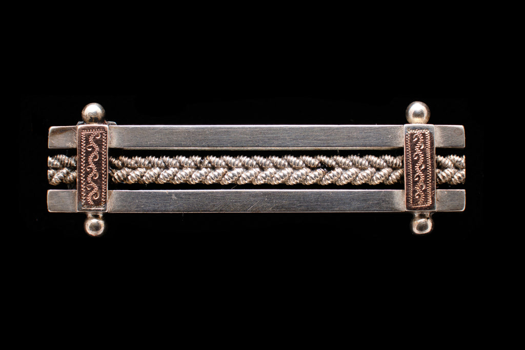 Victorian. Sterling Silver and Gold Bar Brooch.