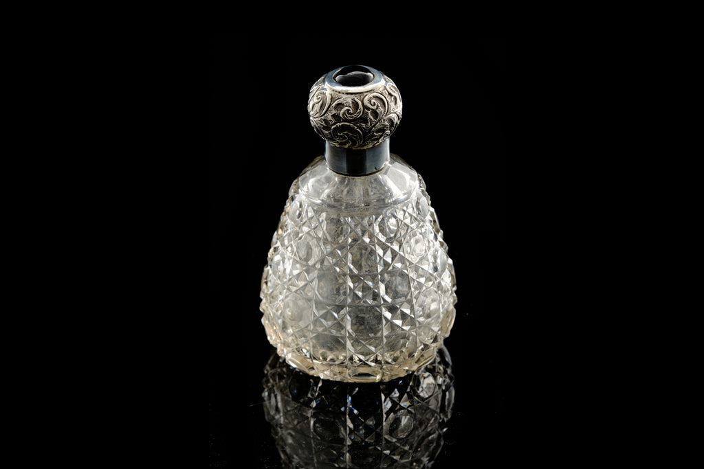 Victorian Perfume Bottle with Sterling Silver Top.