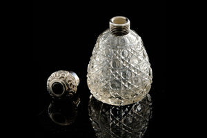 Victorian Perfume Bottle with Sterling Silver Top.