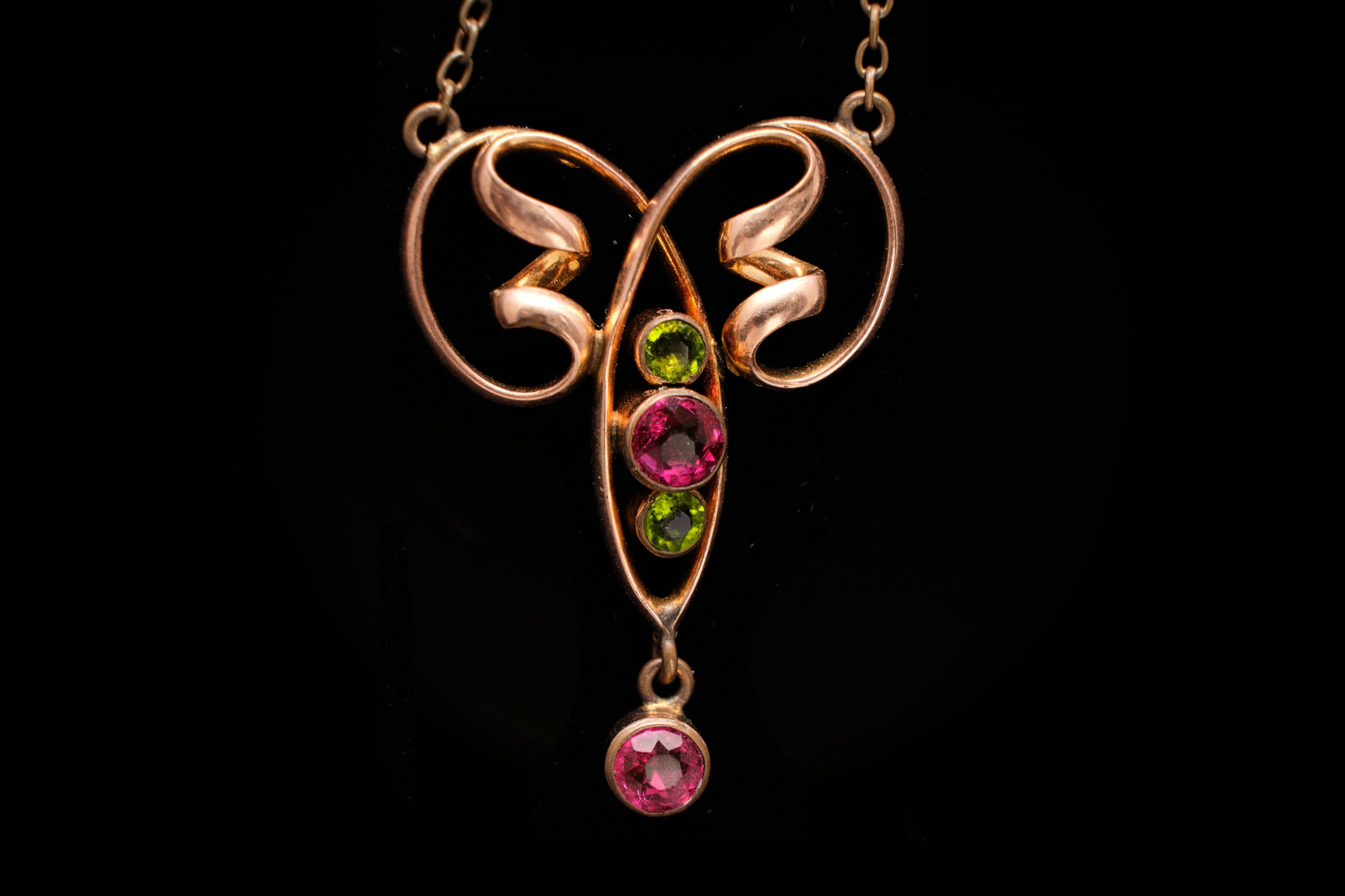 Edwardian Gold, Peridot and Ruby Necklace/Lavalier.