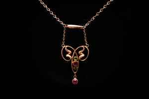 Edwardian Gold, Peridot and Ruby Necklace/Lavalier.