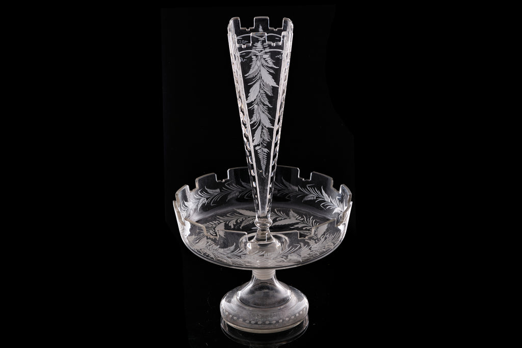 Edwardian Etched Glass Single Flute Epergne.