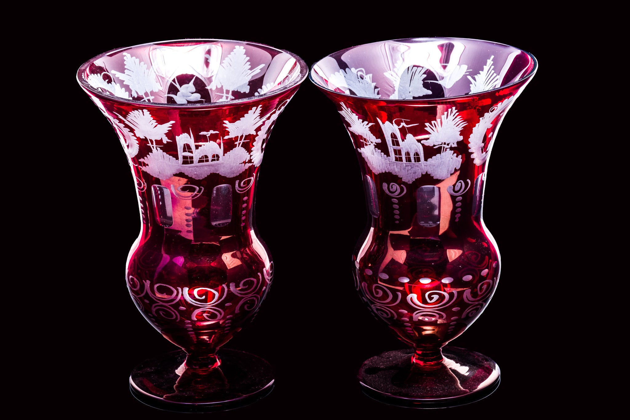 A Pair of Bohemian Cut Glass Vases.