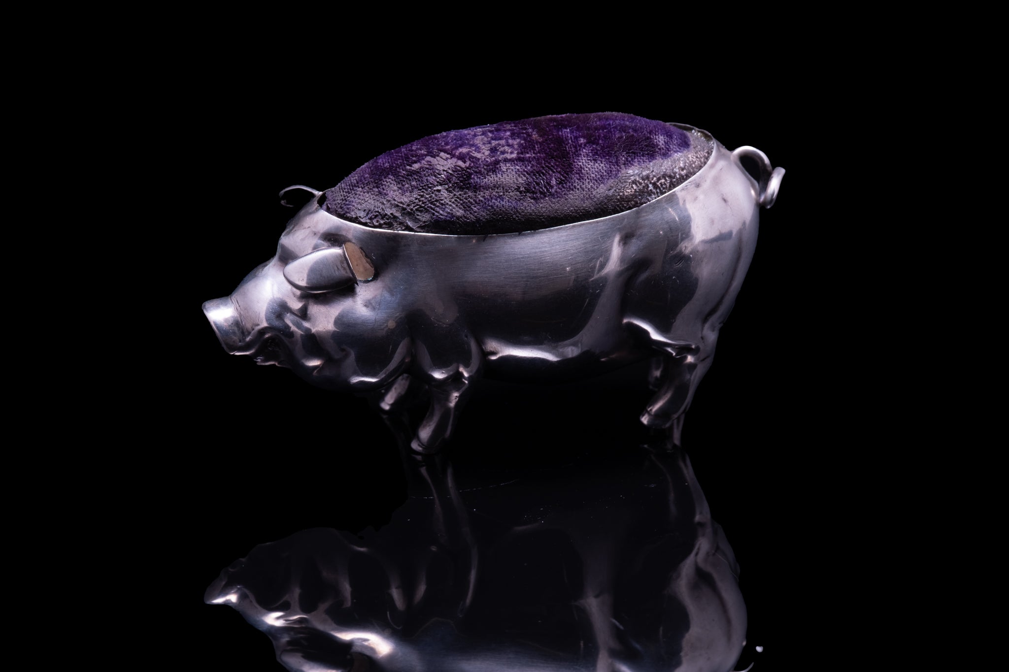 Victorian Sterling Silver figural Pig Pin Cushion.