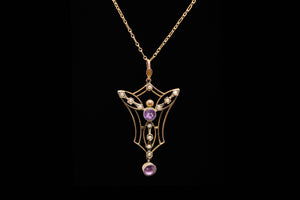 Edwardian Gold, Amethyst and Seed Pearl Necklace/Lavalier.