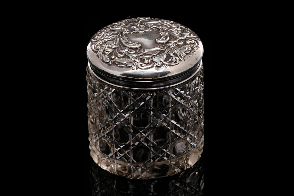 Edwardian Trinket Pot with Sterling Silver Top.