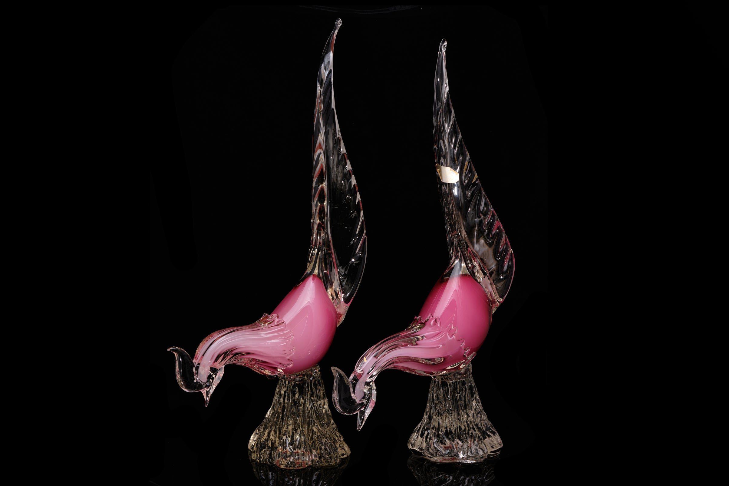 Mid Century Pair of Murano Glass Birds.