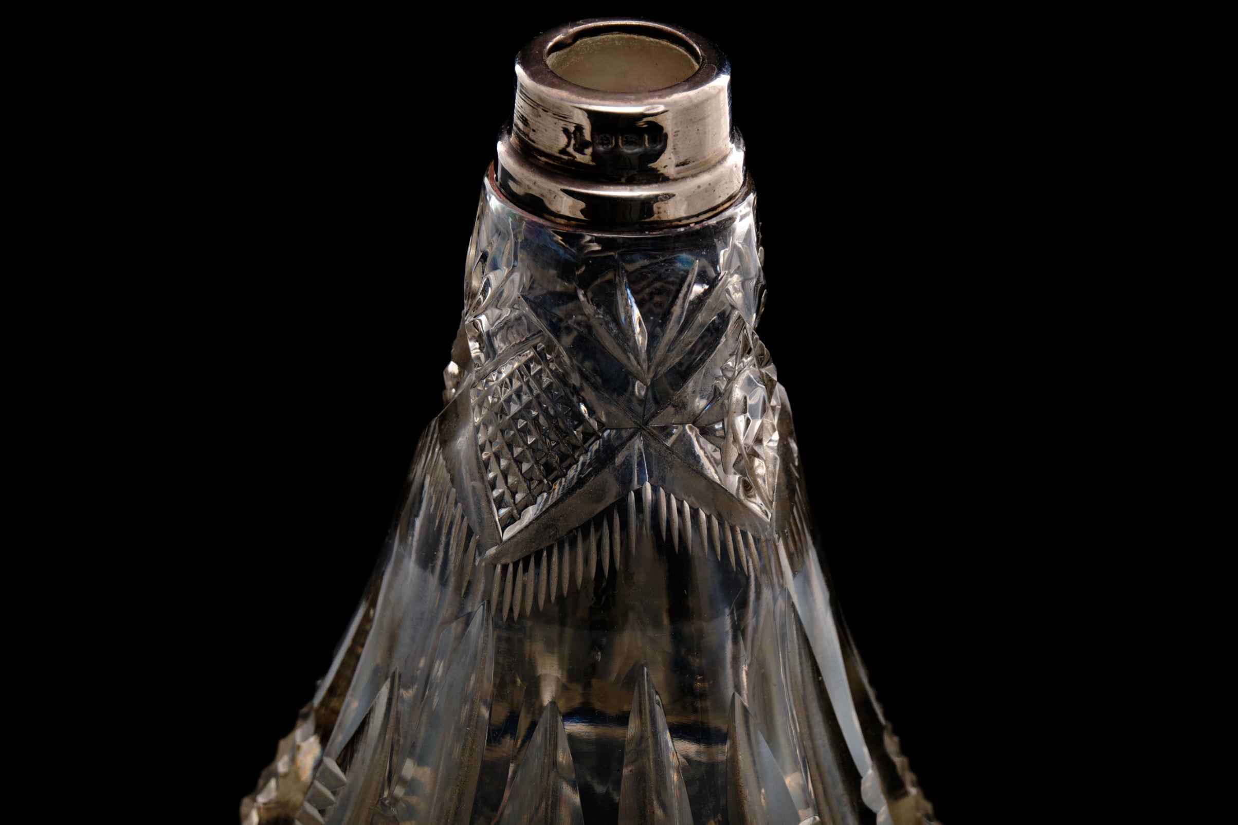Victorian Perfume Bottle with a Sterling Silver Collar.