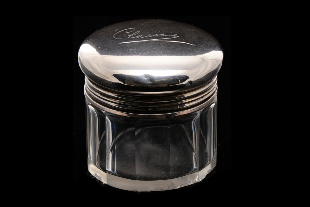 Edwardian Cut Glass and Sterling Silver Pin Jar.