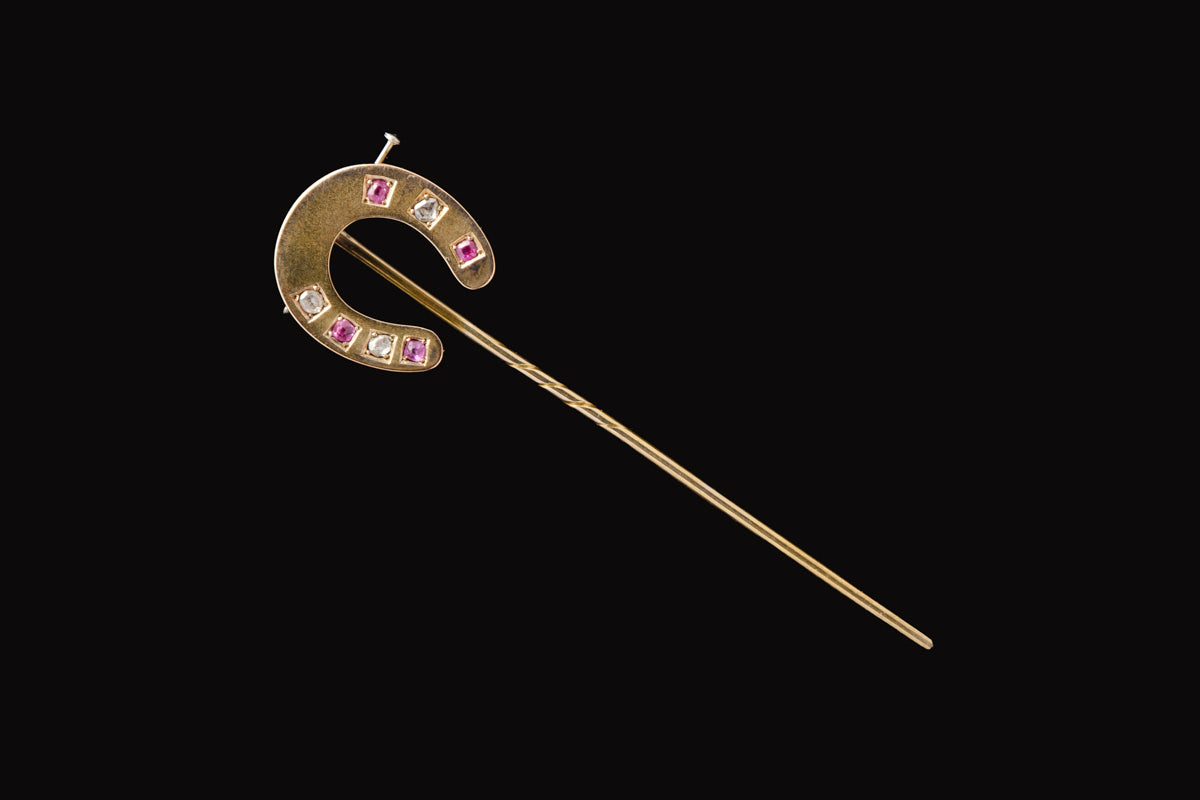Victorian. 9ct Gold, Ruby and Diamond Stock Pin.