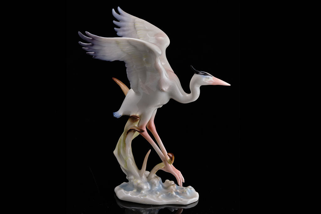 Mid Century Hutchenreuther Porcelain Crane Figurine.