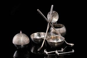 Edwardian Silver Plate Golfing Condiment Set.   SOLD