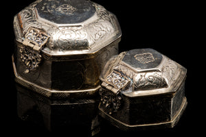 Vintage Silver Oriental Table Snuff Boxes.