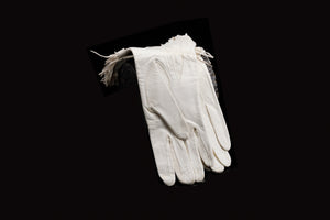 Victorian Fringed Leather Gloves in Original Box with Leather Soap.