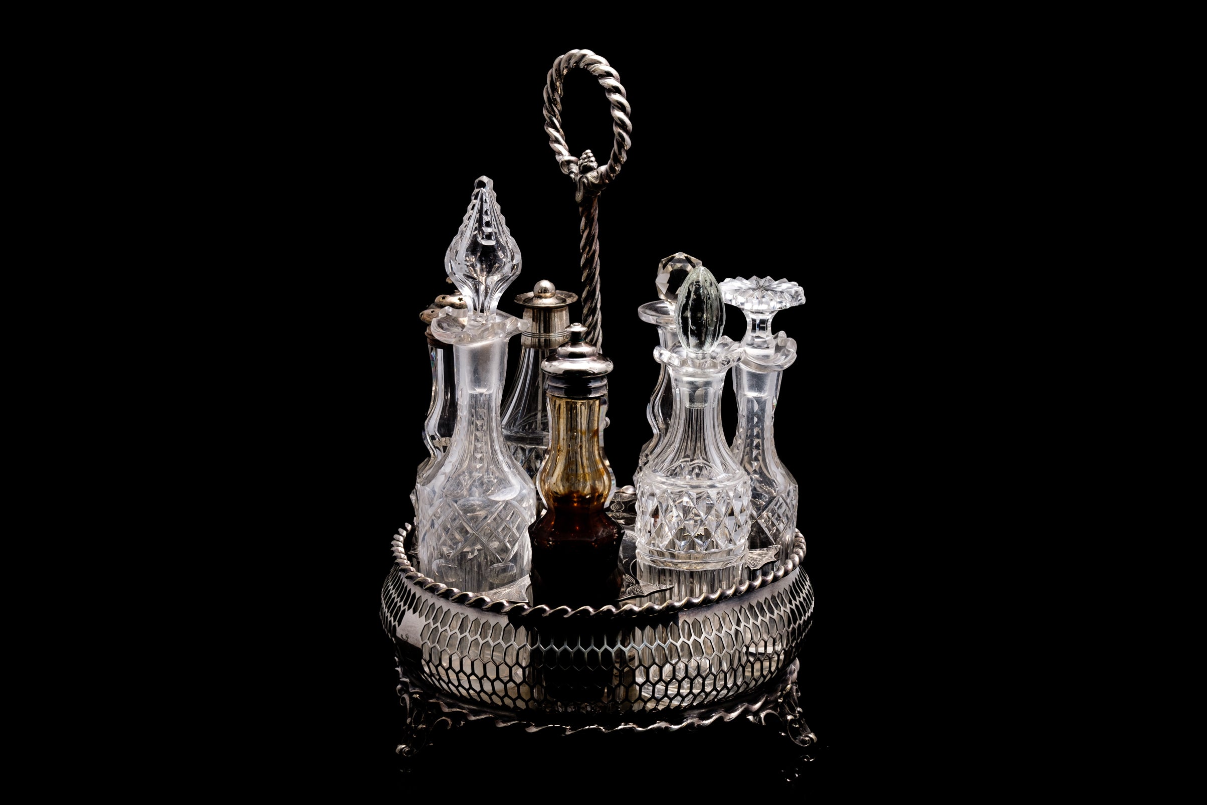 Victorian Condiment Set in E.P.N.S. Stand.
