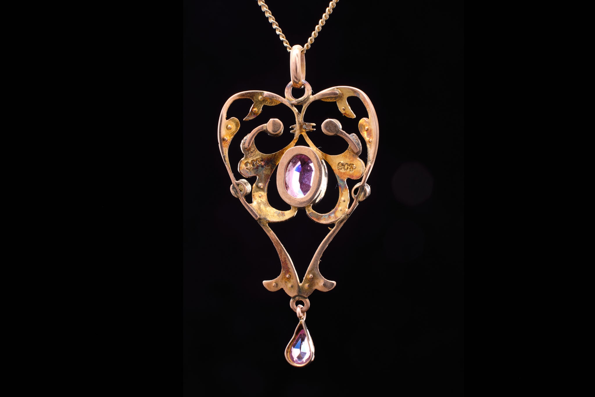 Victorian Gold, Pink Topaz and Seed Pearl Lavalier.