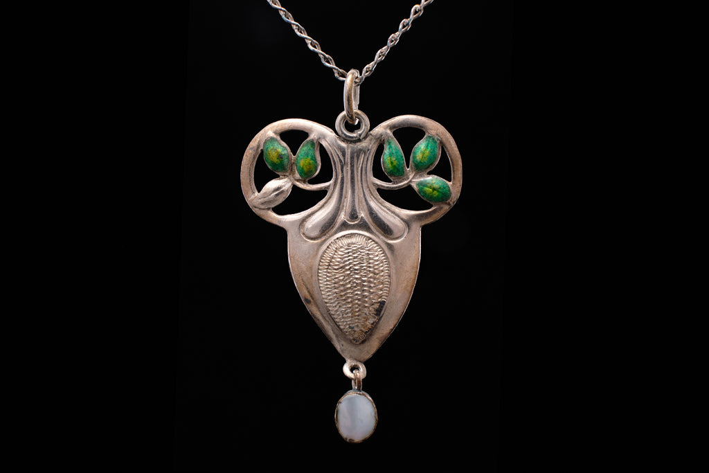 Victorian Art Nouveau Enamel and Sterling Silver Pendant.    SOLD