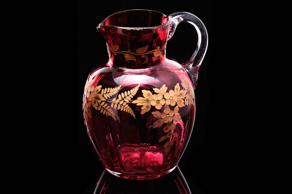 Victorian Ruby Glass Jug with Gold Decoration.