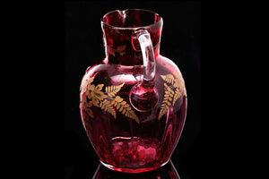Victorian Ruby Glass Jug with Gold Decoration.