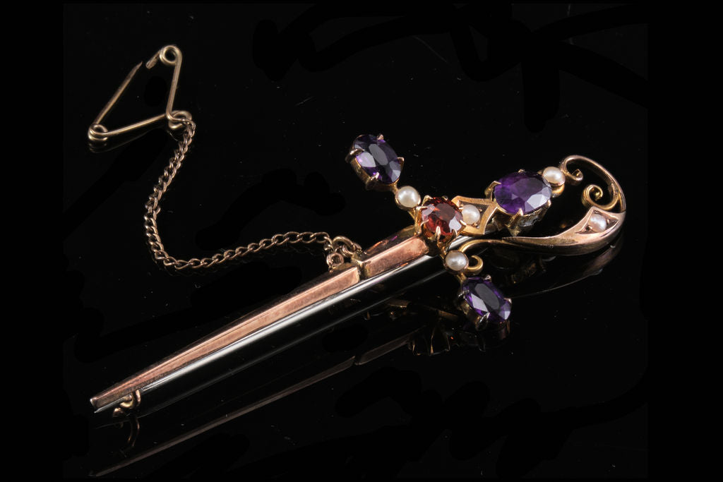 Victorian Gemset Brooch in the Shape of a Sword.