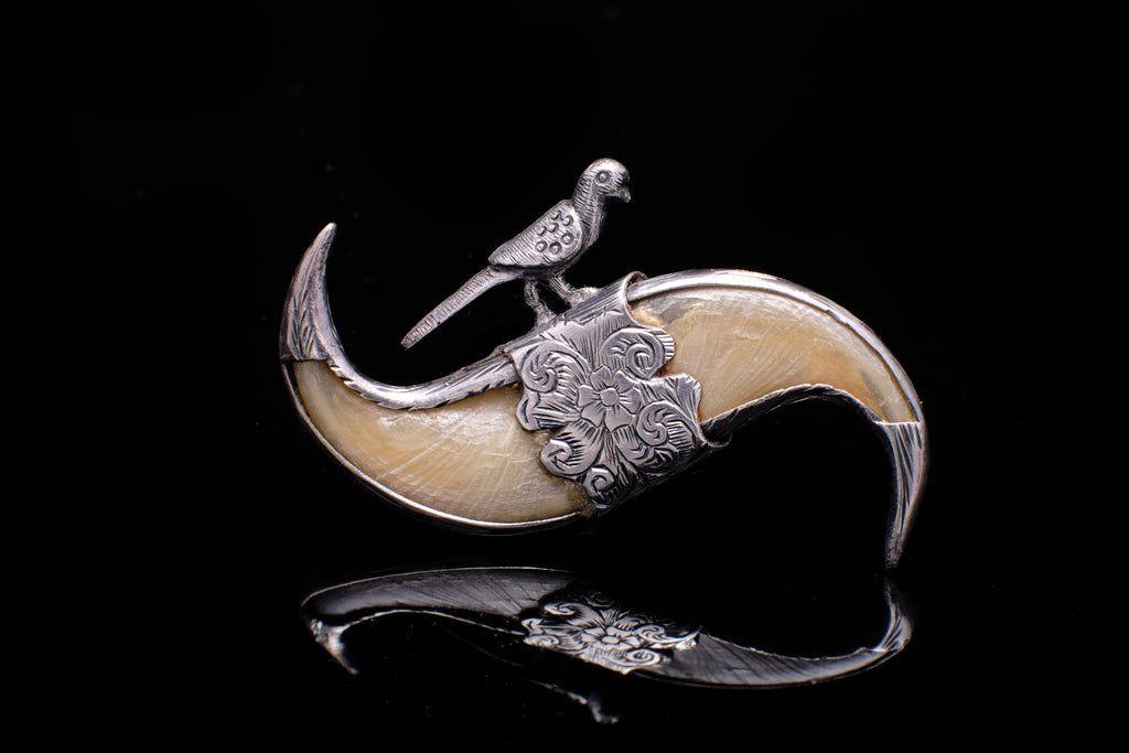 Victorian/Edwardian Brooch featuring Sterling Silver Mounts and a small Bird.