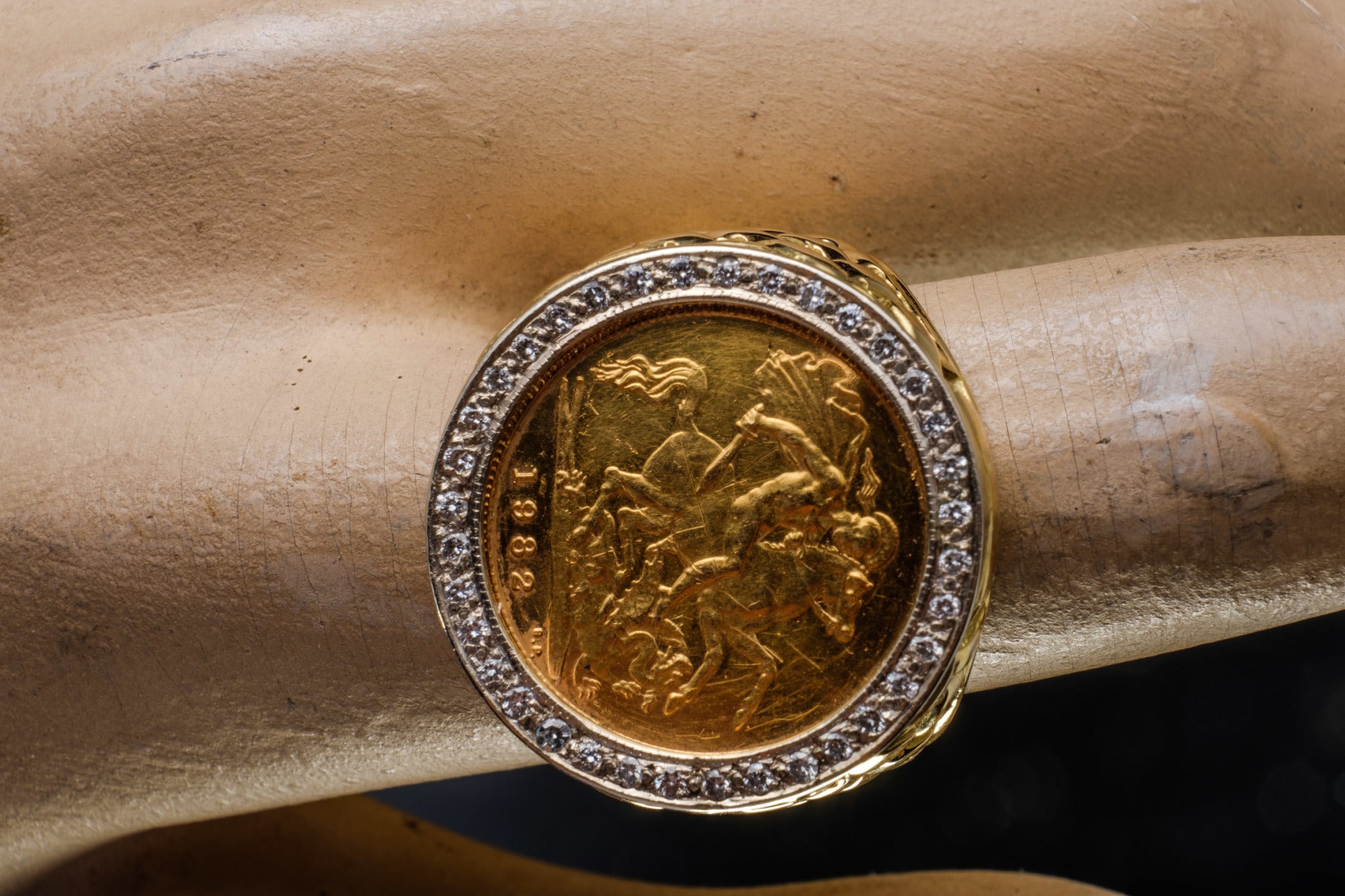18ct Gold and Diamond Half Sovereign Ring.