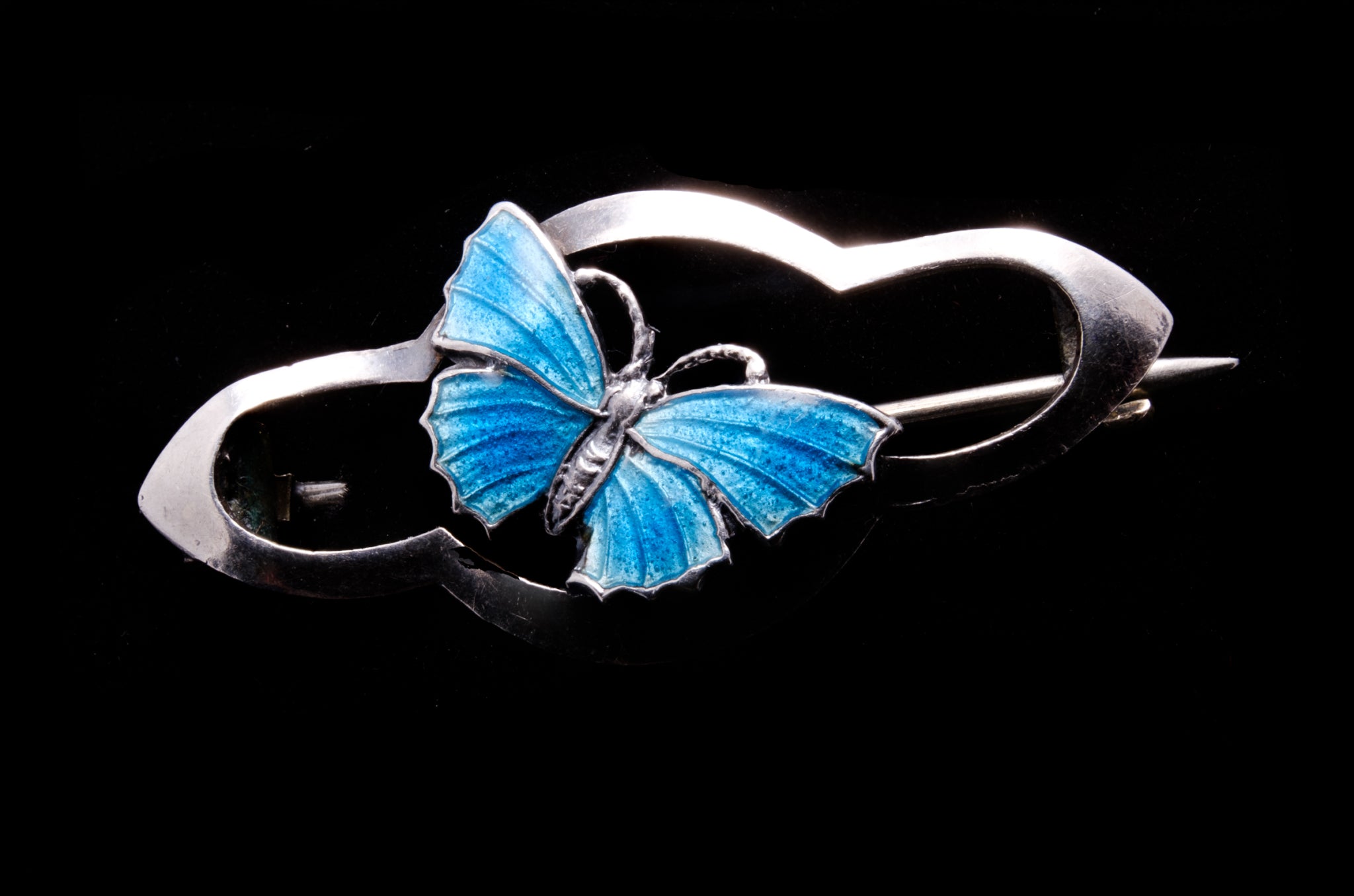 Edwardian Sterling Silver and Enamel Butterfly Brooch.