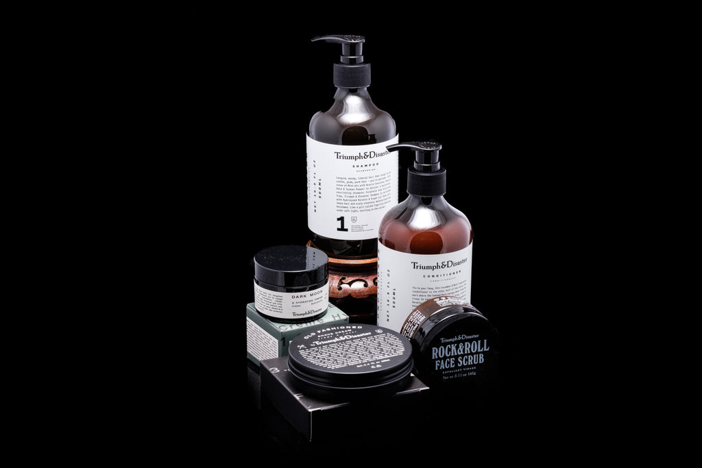 Triumph and Disaster Mens Toiletries.  "ALL TRIUMPH AND DISASTER PRODUCTS HALF PRICE"