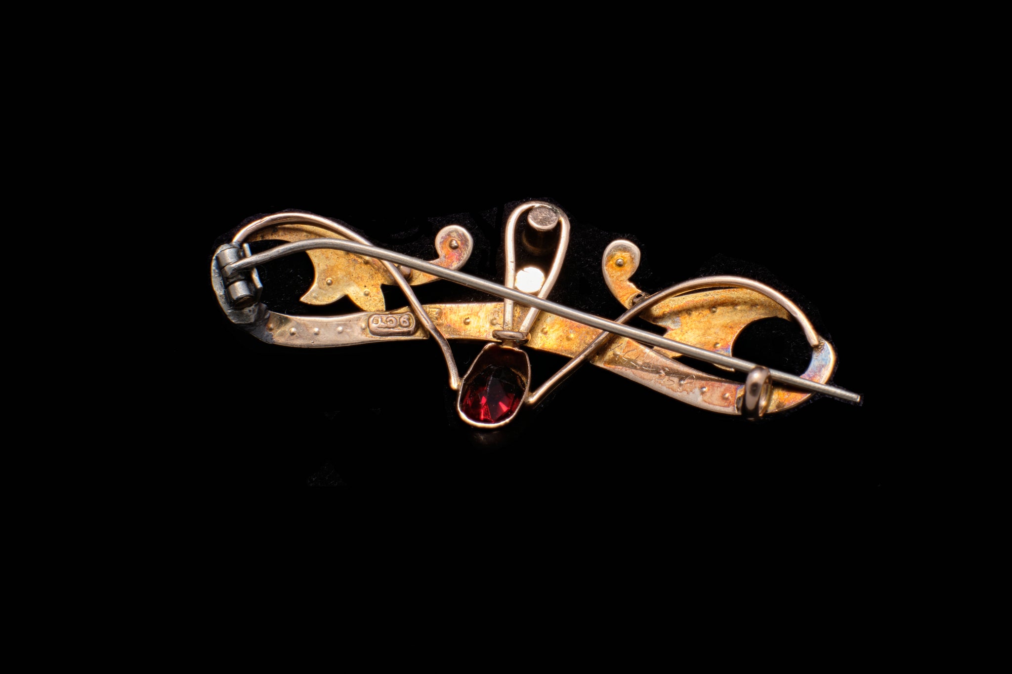 Victorian Gold, Ruby and Seed Pearl Bar Brooch.